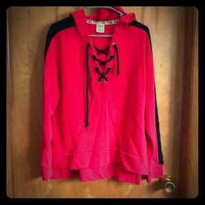 Pink lace up hooded sweatshirt NWOT